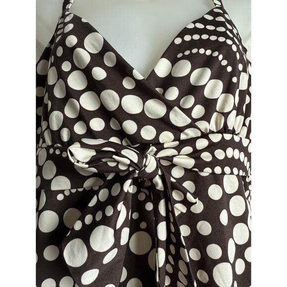 Y2K Babydoll Empire Waist Size L‎ Festival Tank Top Brown Cream Polka Dot by INC - Picture 3 of 6
